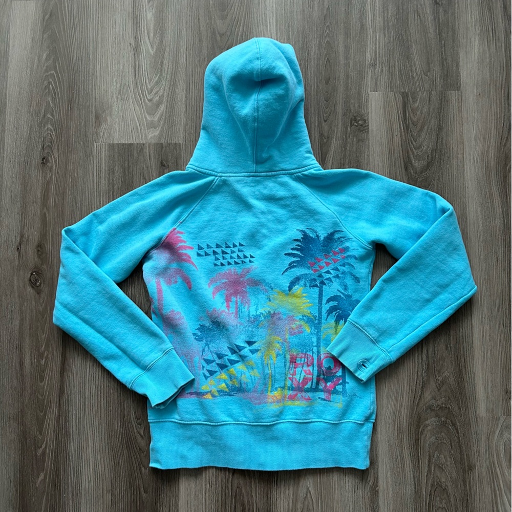Y2K Roxy Turquoise Hoodie with Tropical Design - Picture 3 of 5